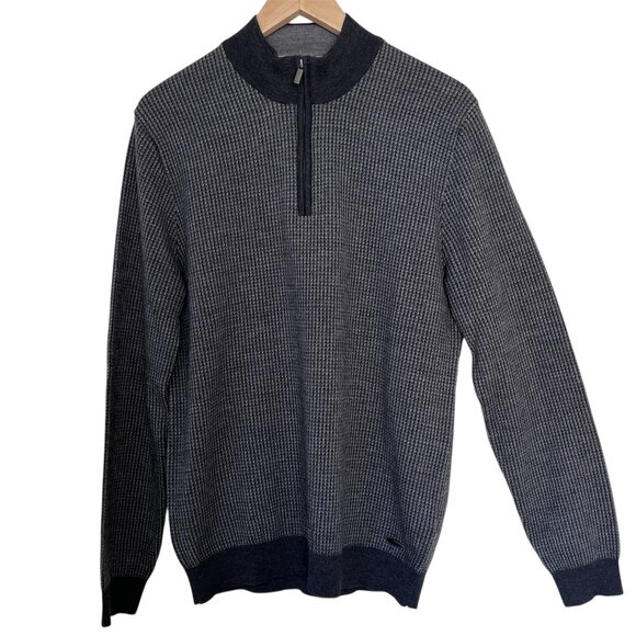 Brax Style Steffen 100% Merino Wool 1/4 Zip Long Sleeve Gray Men Sweater Size M